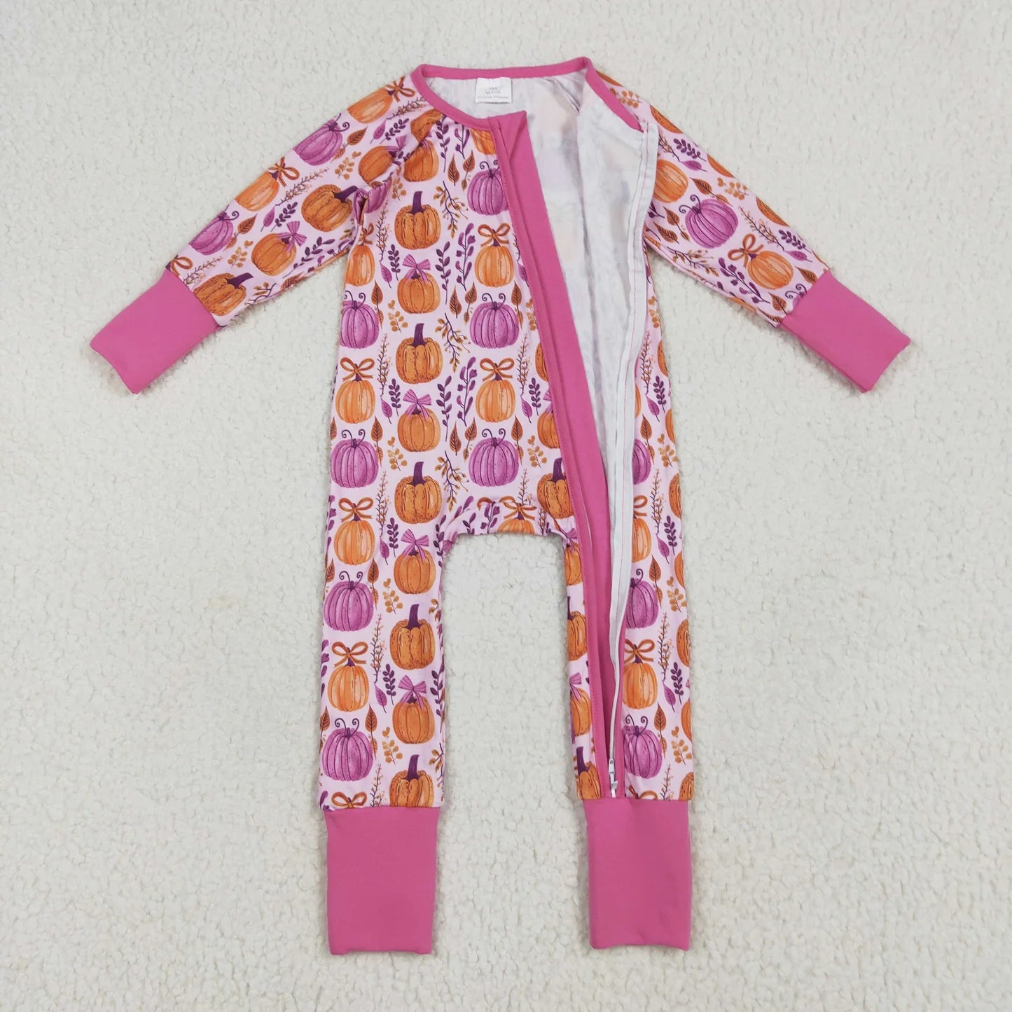 Sibling Girls Pumpkin Pajamas Clothes Set Zipper Romper Blankets