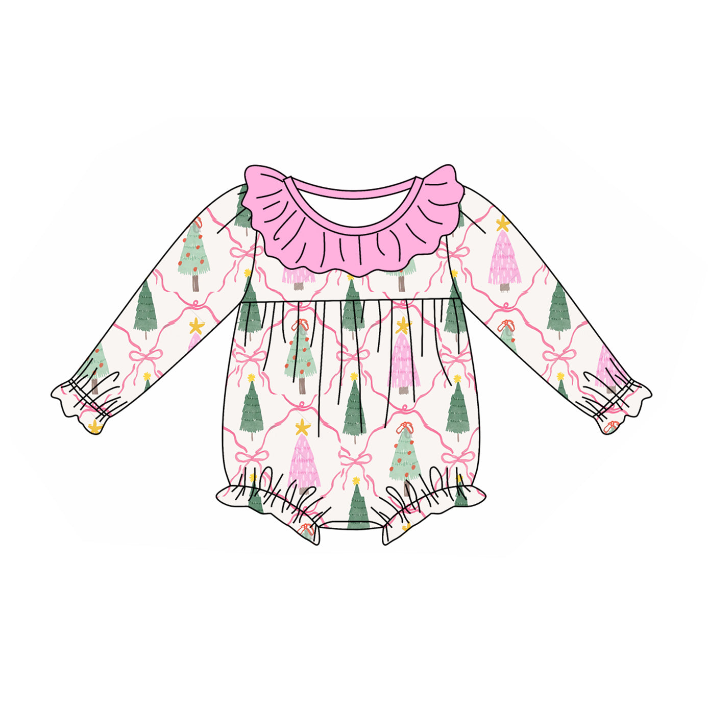 LR2275 Baby Girls Christmas Tree Long Sleeve Romper Preorder