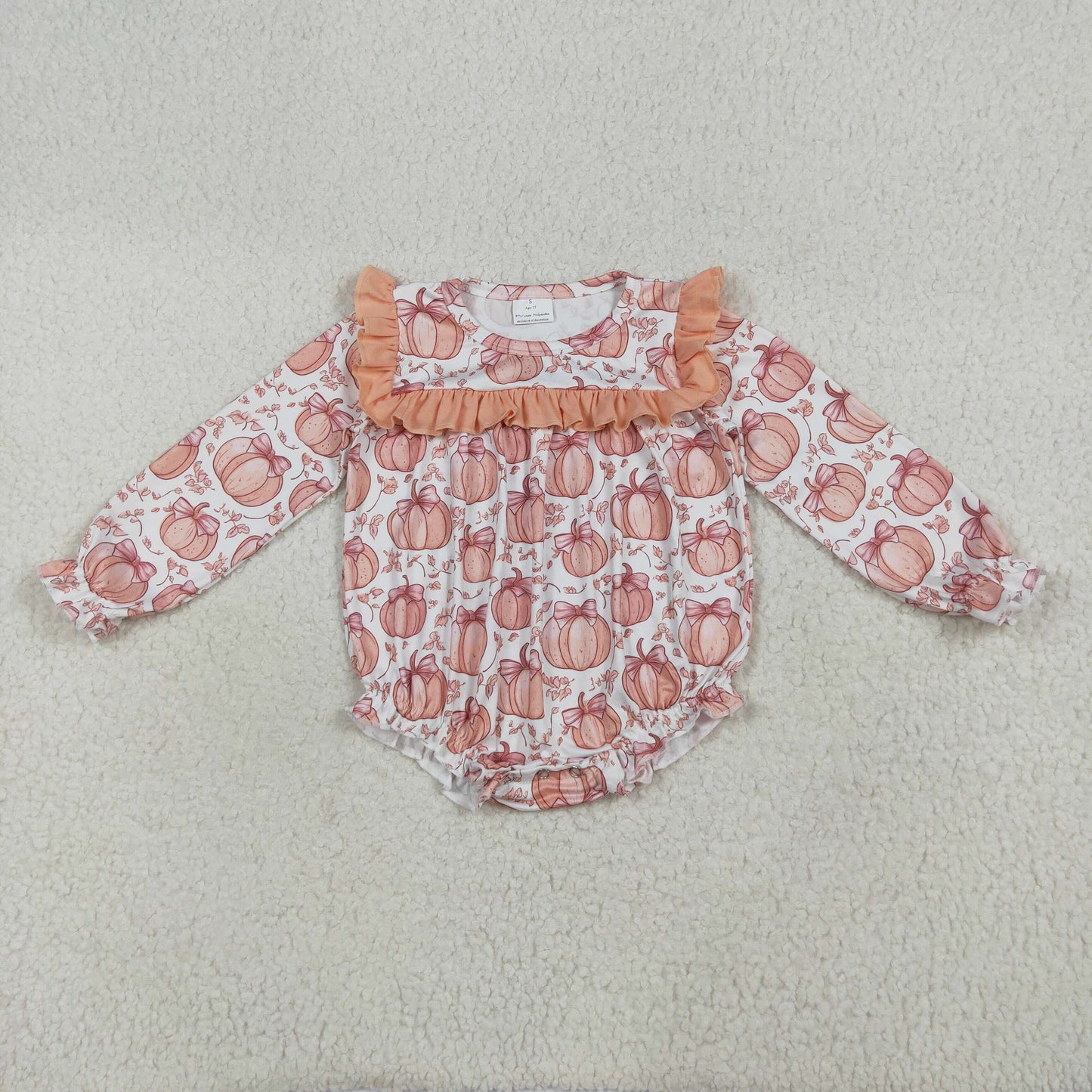Baby Girls Pumpkin Long Sleeve Bubble Rompre