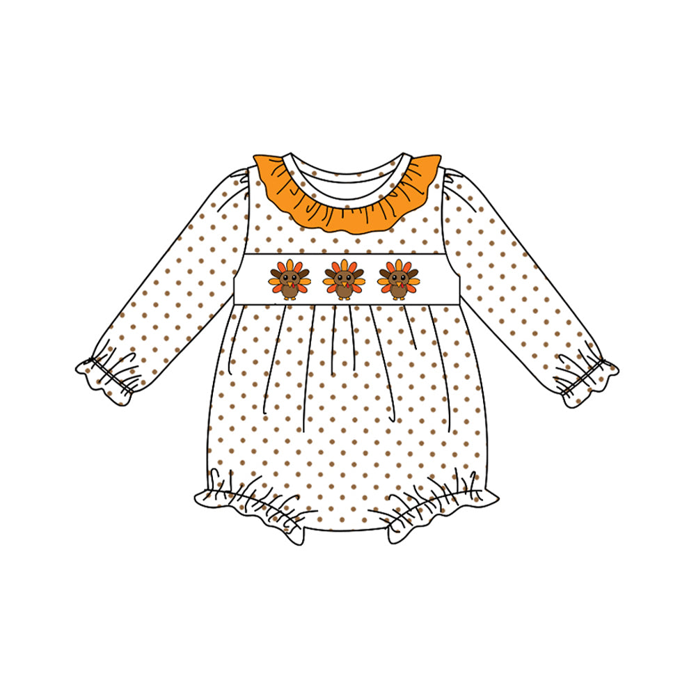 LR2457 Baby Girls Thankgiving Turkey Long Sleeve Bubble Romper Preorder