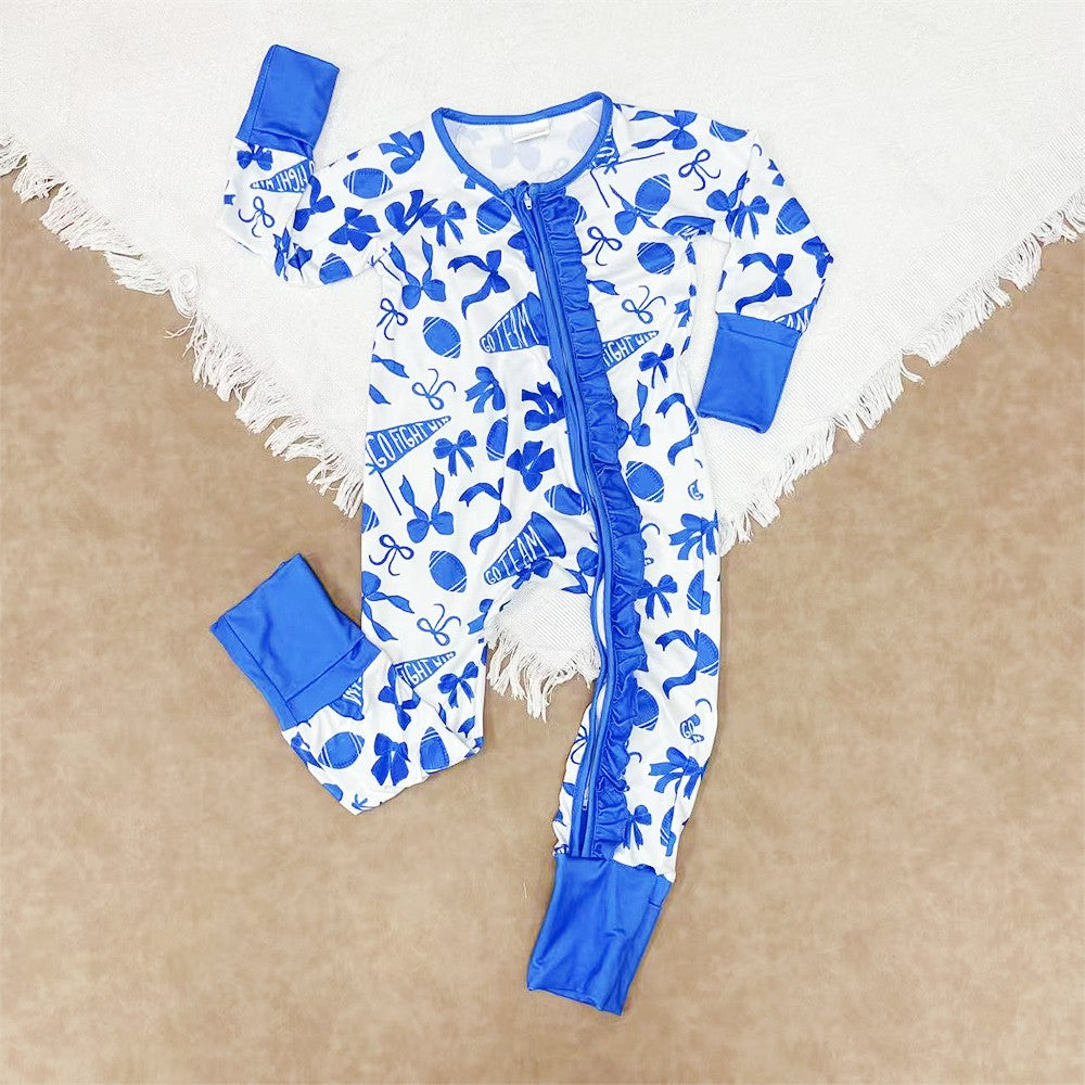 Go Team Blue Color Bow Football Team Dress and Romper