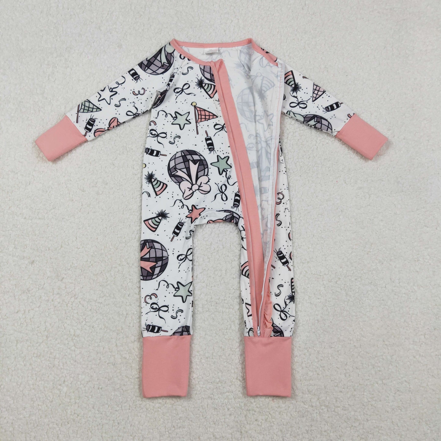 Sibling Girls Happy New Year Long Sleeve Pajama Set /Zipper Footed Romper