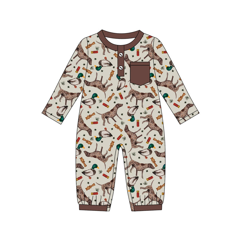 LR2576 Baby Boys Hunting Duck Long Sleeve Romper With Pocket Preorder