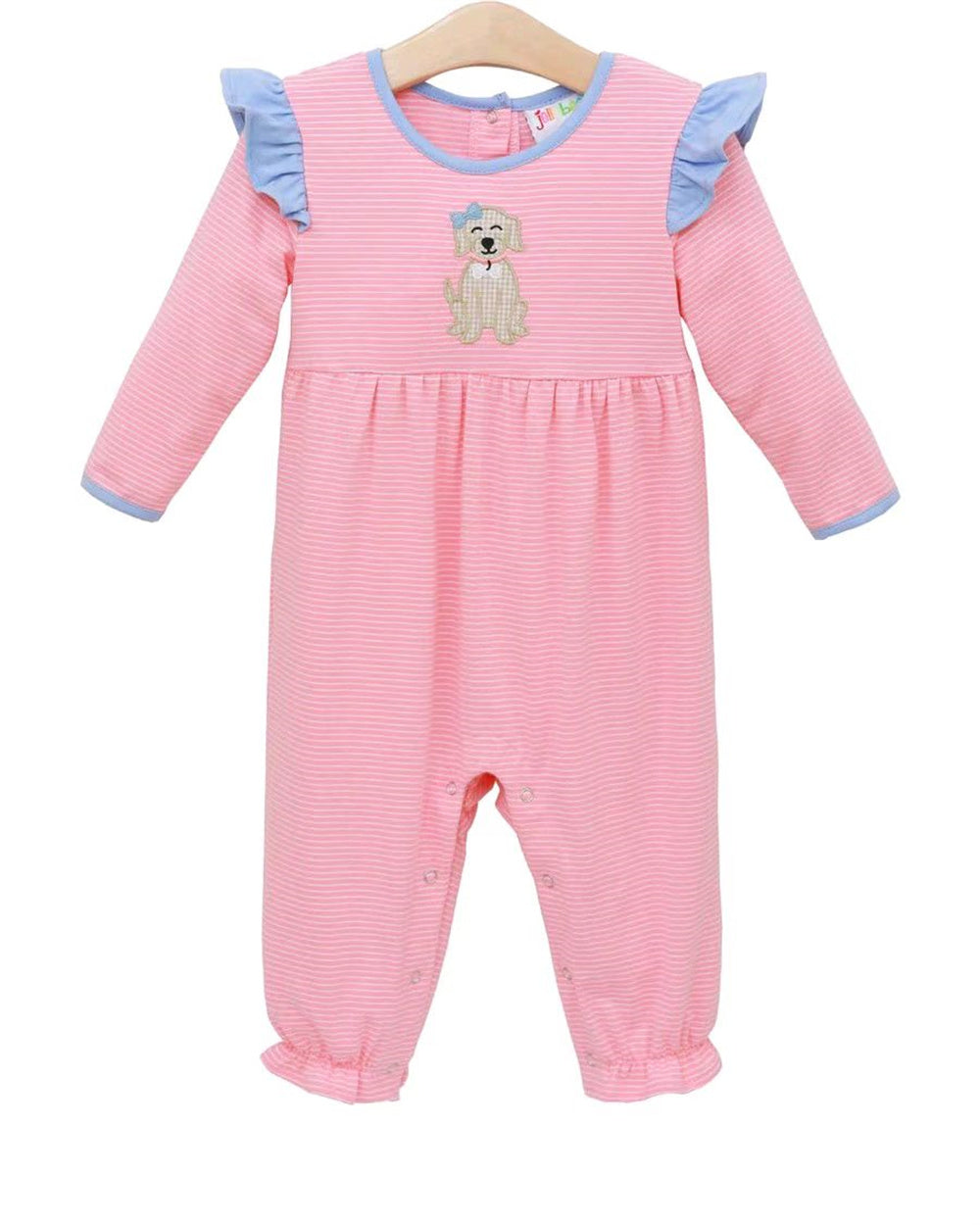 LR2580 Baby Girls Dog Long Sleeve Pink Striped Romper Preorder