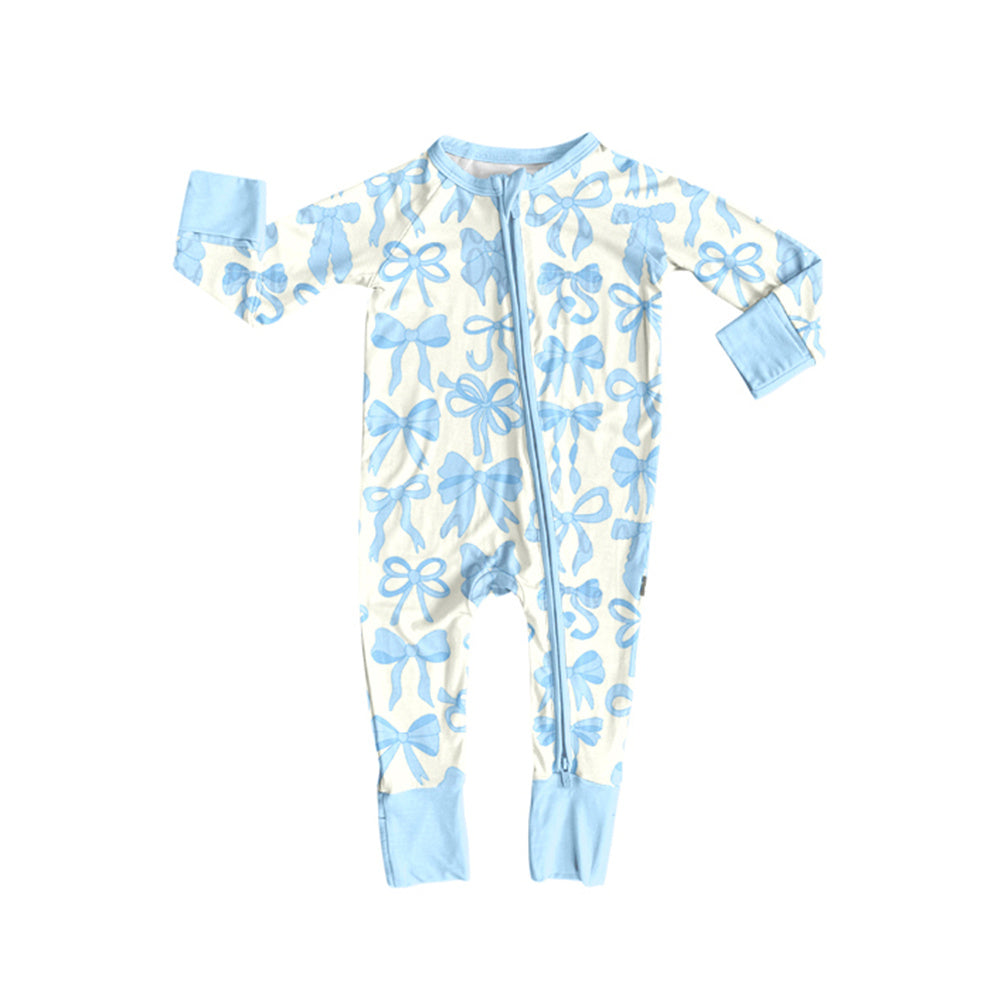 LR2581 Baby Girls Blue Bow Long Sleeve Zip Romper Preorder