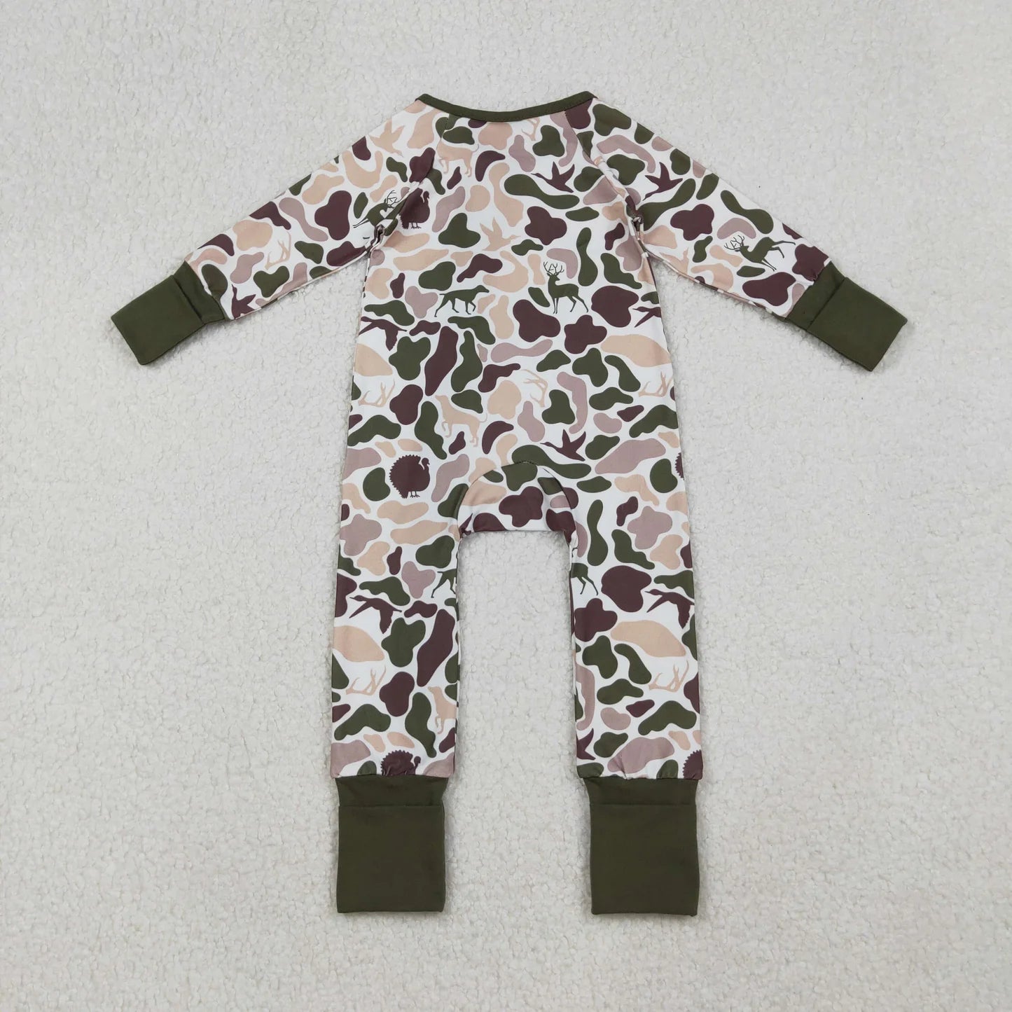 Sibling Baby Girls or Boys Hunting Camo Duck Long Sleeve Two Way Zipper Convertible Rompers
