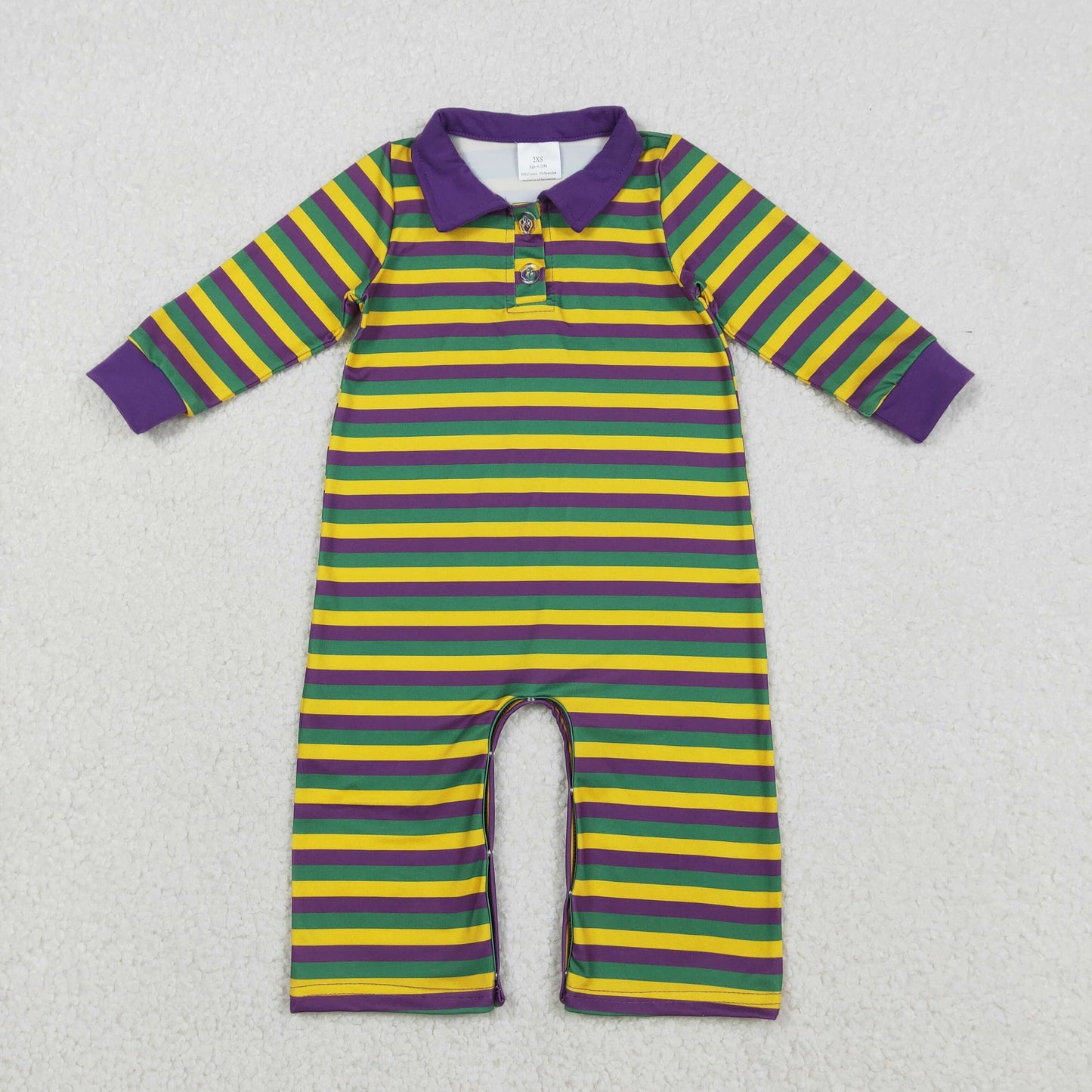 Mardi Gras Bibling Baby Boys Striped Long Sleeve Shirt /Romper