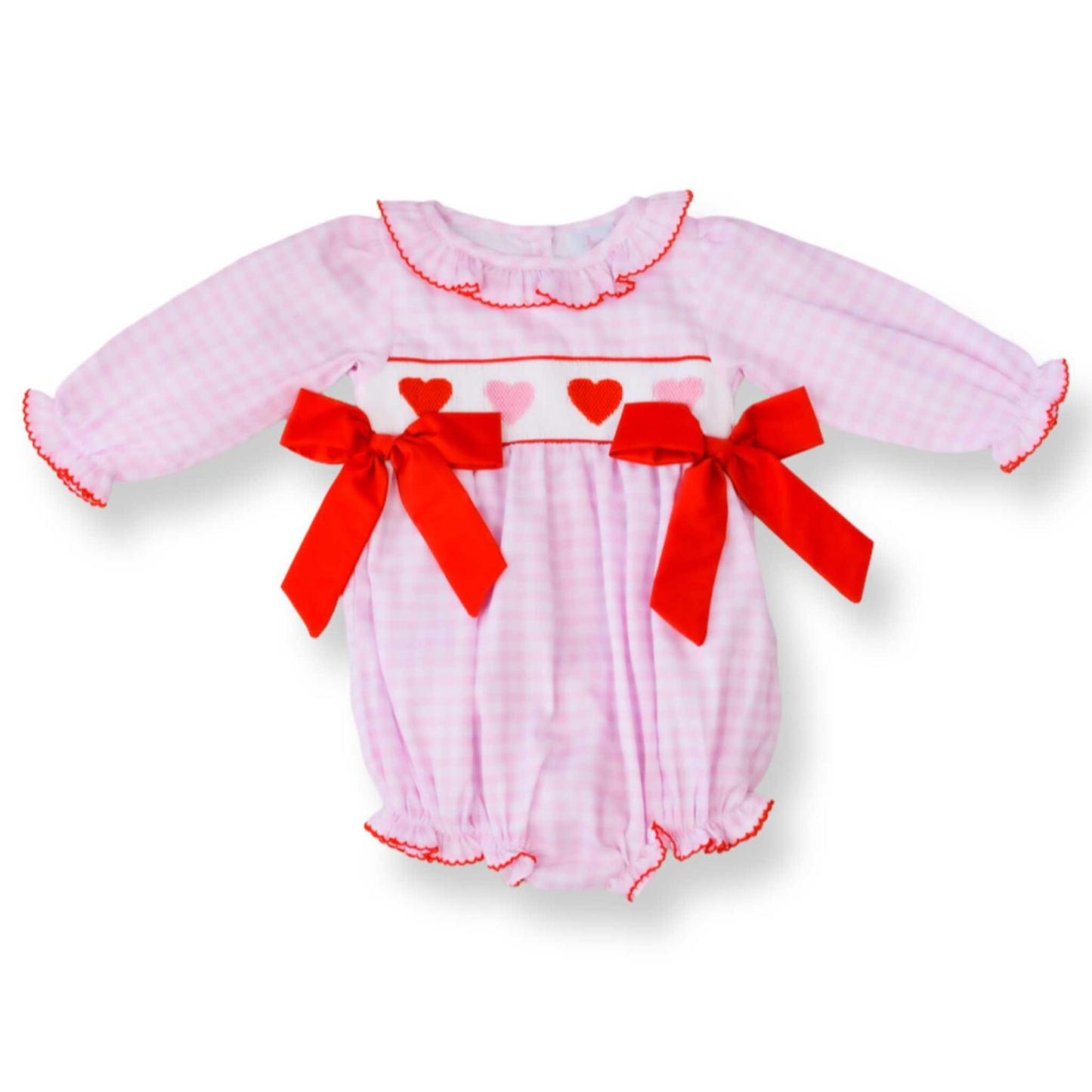 LR2688 Baby Girls Valentine's Day Heart Smocked Long Sleeve Dress Preorder