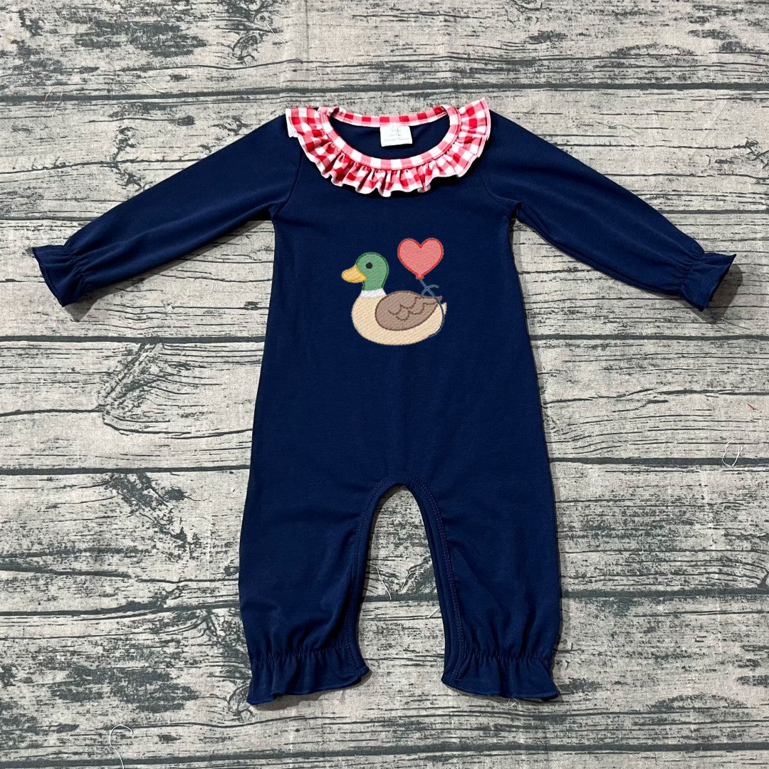 LR2720 Baby Girls Valentine's Day Duck Heart Long Sleeve Romper Preorder