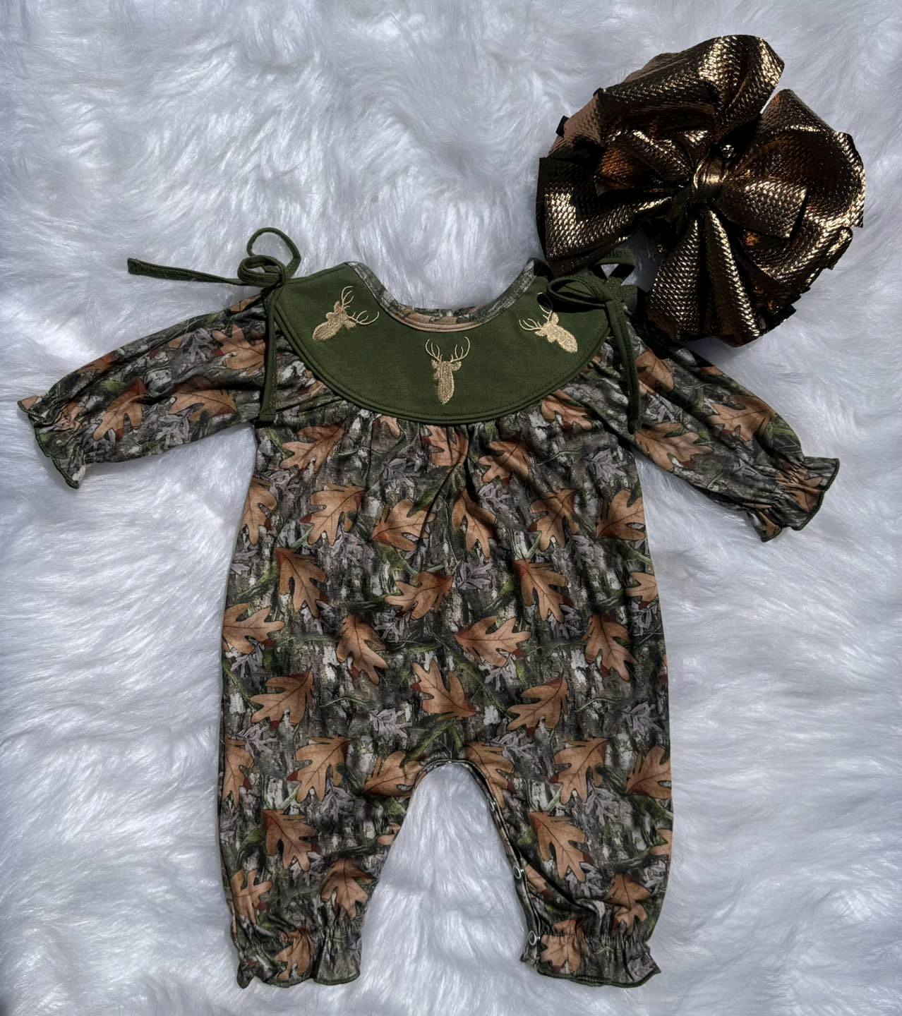 LR2730 Baby Girls Camo Hunting Deer Long Sleeve Romper Preorder
