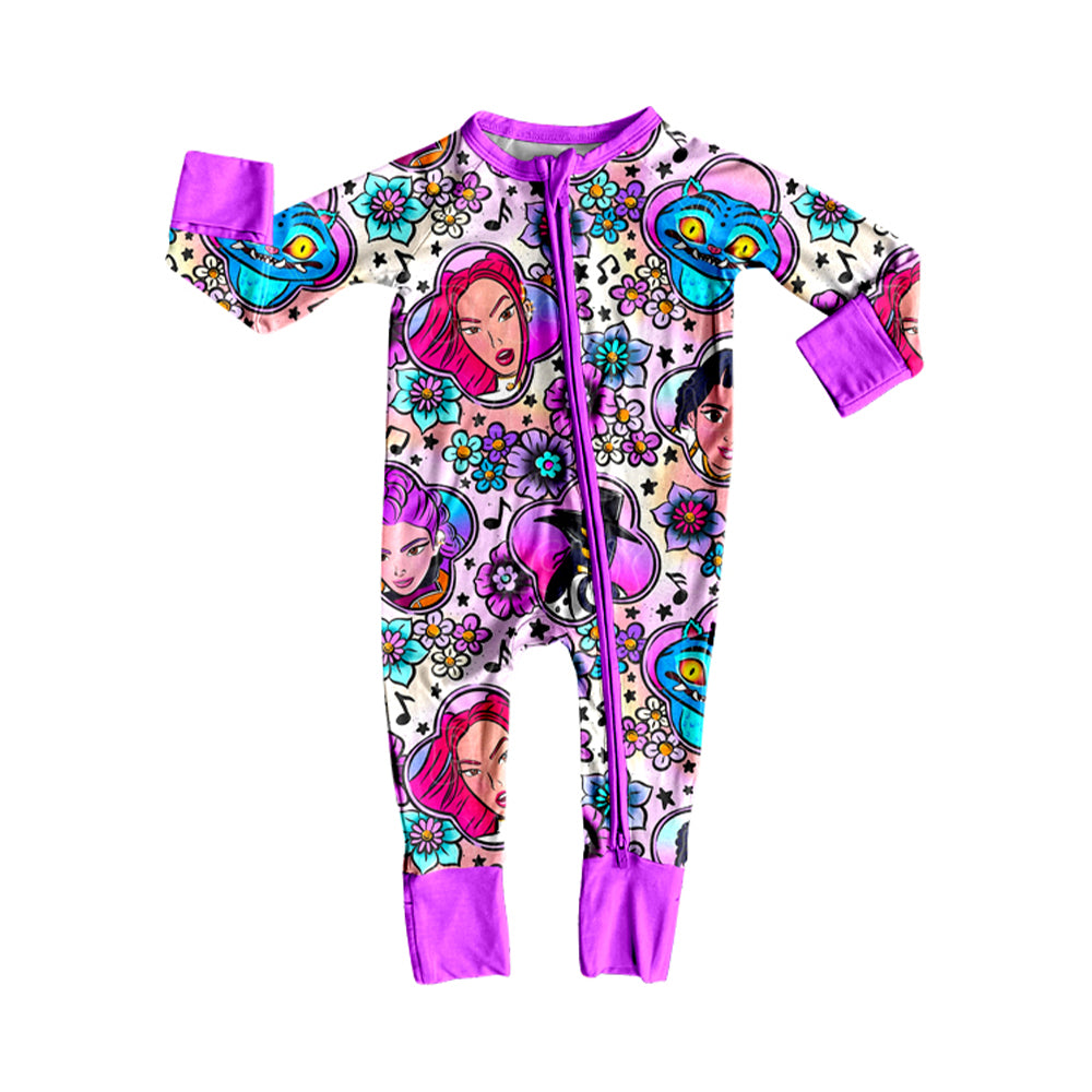 LR2732 Baby Girls Cartoon Girls Long Sleeve Fooited Romper