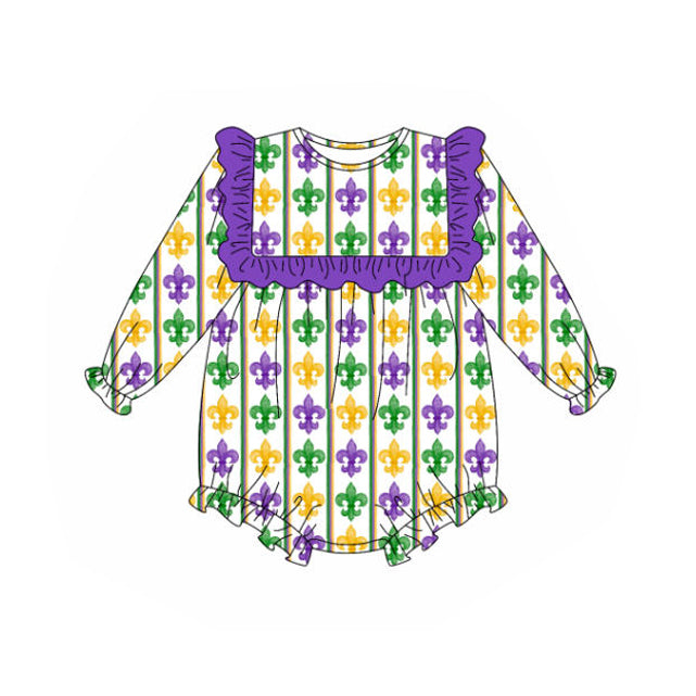LR2737 Baby Girls Mardi Gras Long Sleeve Bubble Romper Preorder