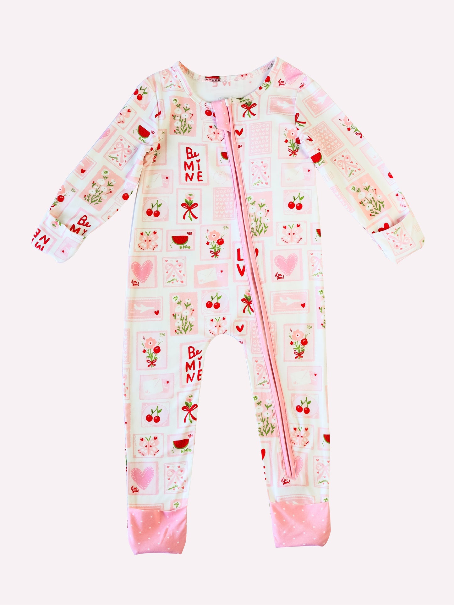 LR2750 Baby Girls Valentine's Day Flowers Cherry Long Sleeve Zippy Romper Preorder
