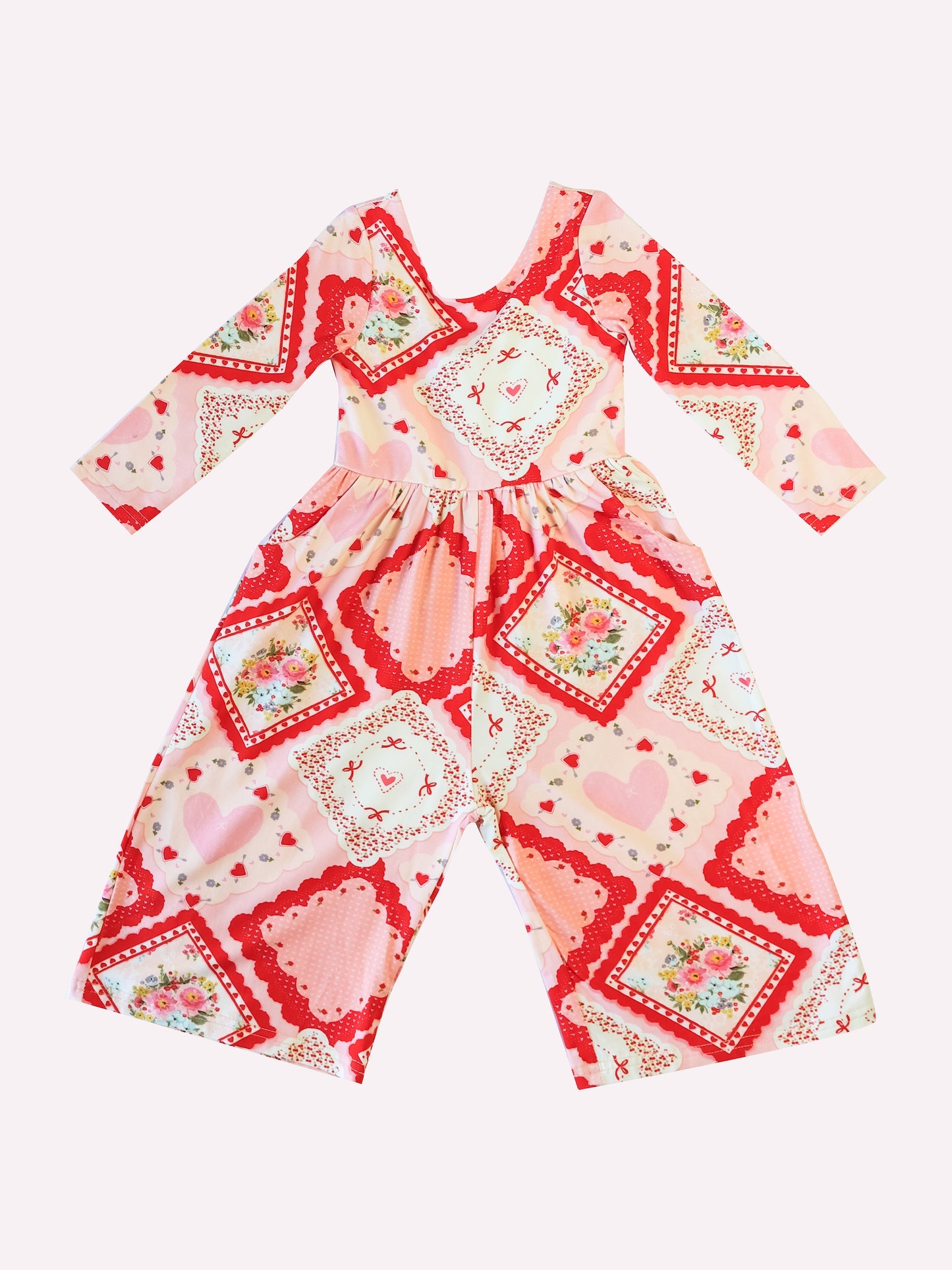 LR2751 Baby Girls Valentine's Day Flowers Long Sleeve Jumpsuit Preorder