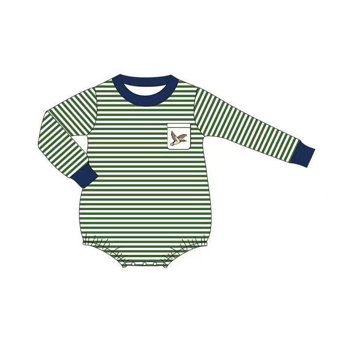 LR2831 Baby Boys Green Striped Duck Long Sleeve Romper Preorder