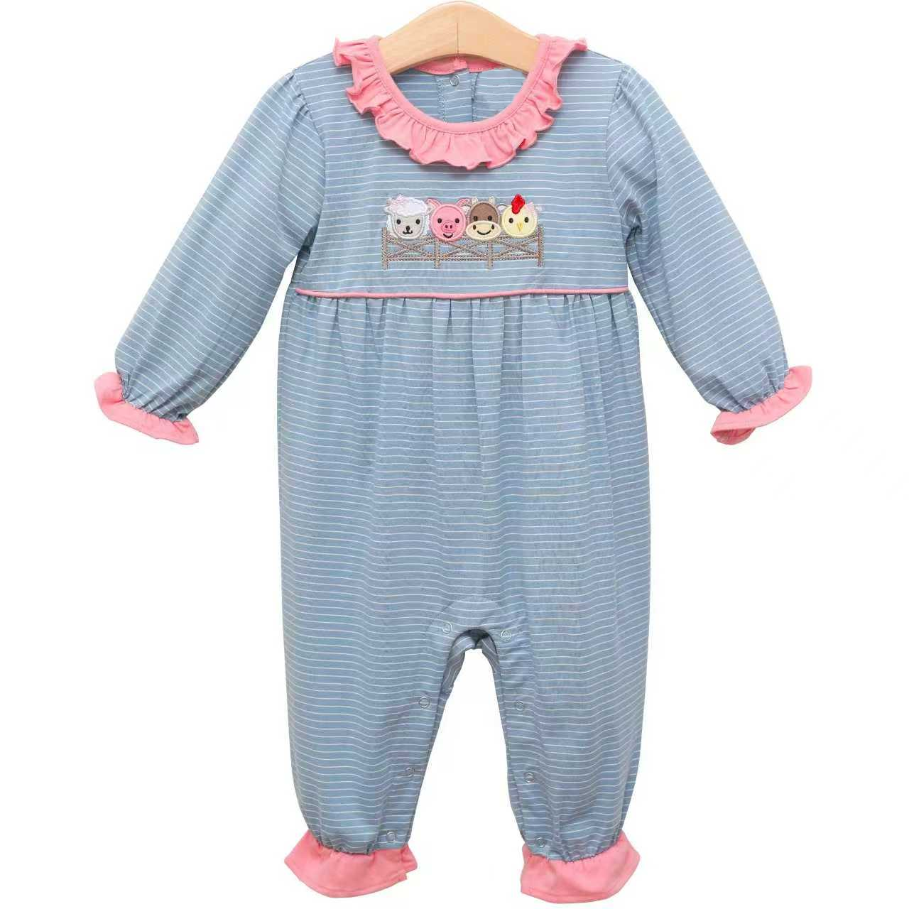 LR2849 Bbay Girls Farm animal long sleeve romper preorder