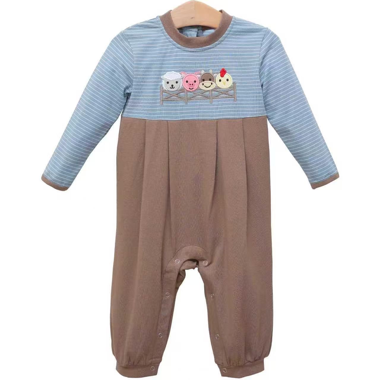 LR2850 Bbay Boys Farm animal long sleeve romper preorder
