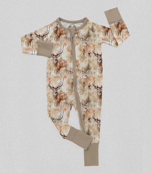 LR2987 Baby Boy Deer Long Sleece Zipper Romper preorder