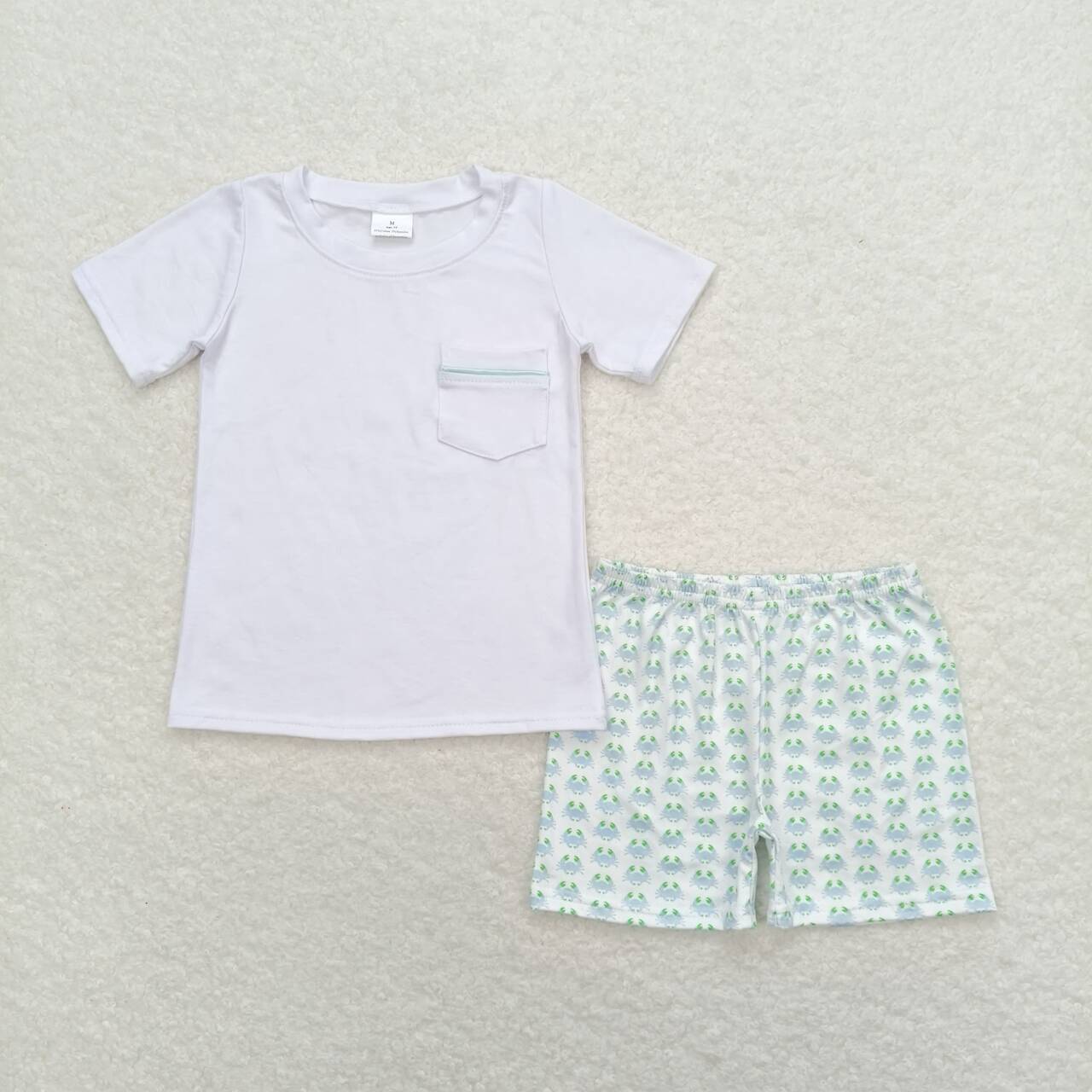 Baby Boys White Top Crab Shorts Set
