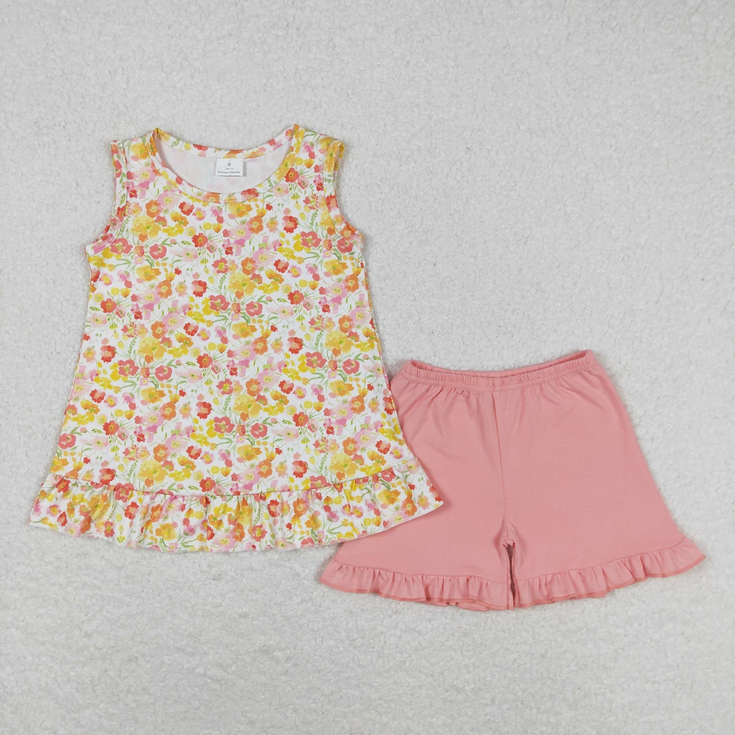Summer Baby Girls Orange Flower Top Ruffle Shorts Set