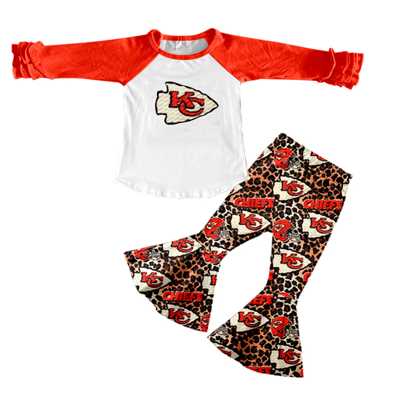 3 MOQ Baby Girls Sport Team Chiefs KC Bell Bottom Pants Set Pre-order