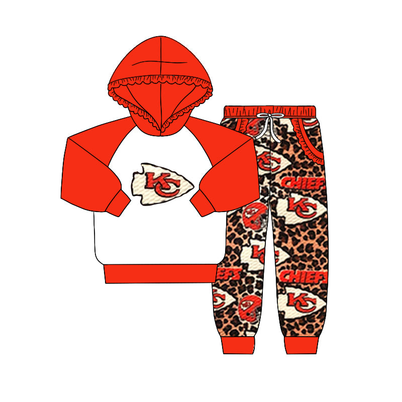 3 MOQ Baby Girls Sport Team Chiefs KC Hoodie Top Pants Set Pre-order