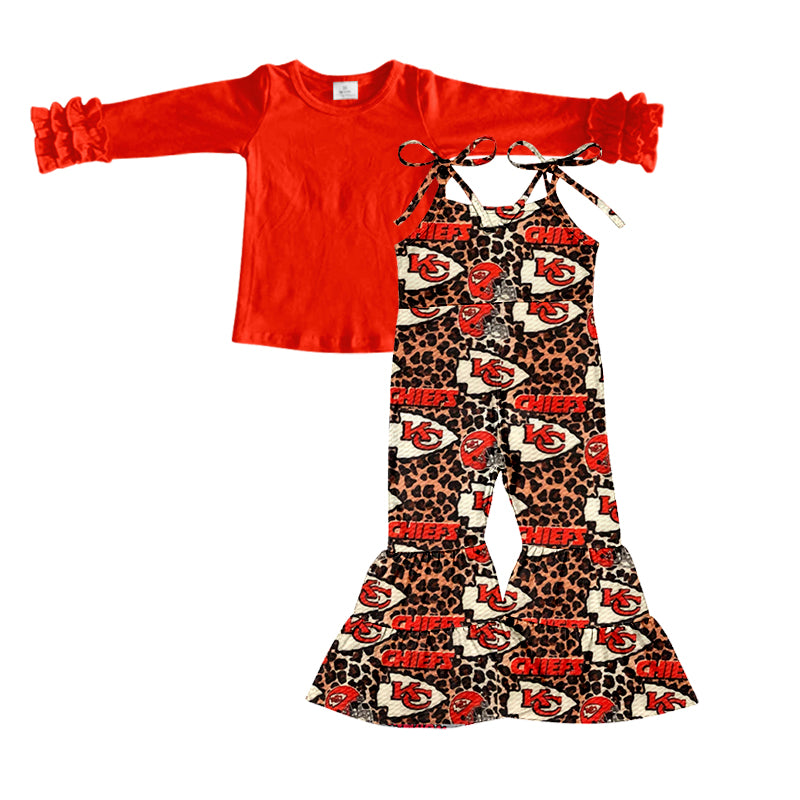 3 MOQ Baby Girls Sport Team Chiefs KC Red Top Jumpsuit Set Preorder