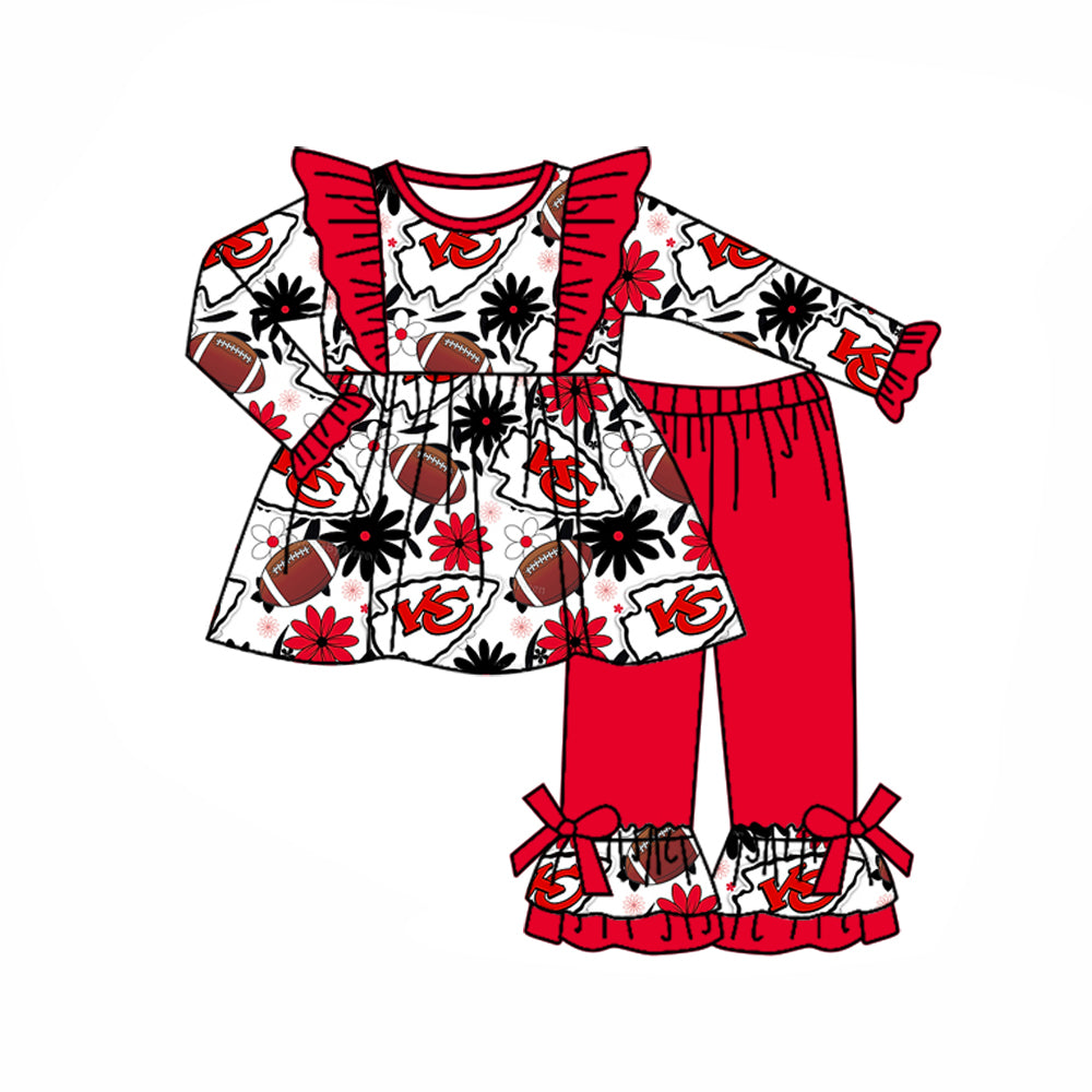 3 MOQ Baby Girls Sport Team KC Tunic Top Ruffle Pants Set Pre-order