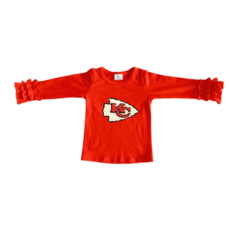3 MOQ Baby Girls Sport Team Chiefs KC Red Icing Sleeve Top Preorder