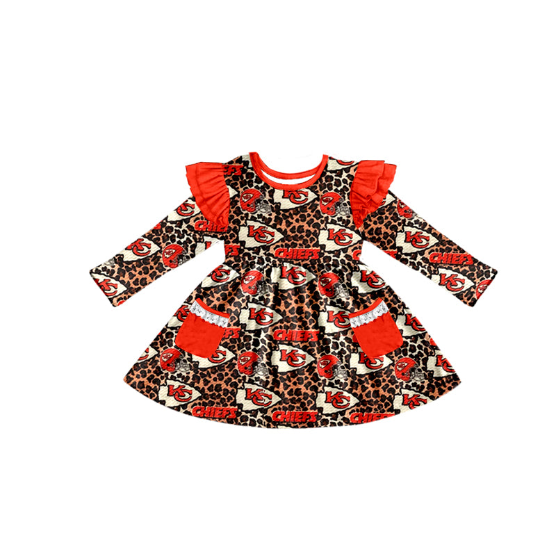 3 MOQ Baby Girls Sport Team Chiefs KC Long Sleeve Dress Pre-order