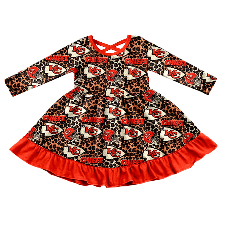 3 MOQ Baby Girls Sport Team Chiefs KC Long Sleeve Dress Pre-order