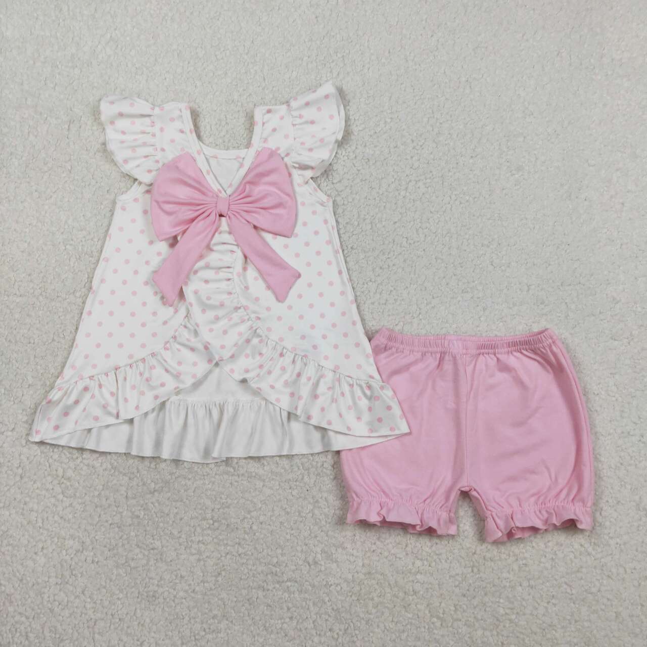 GSSO3018 Baby Girls Easter Sheep Cross Polka Dot Top Pink Shorts Set