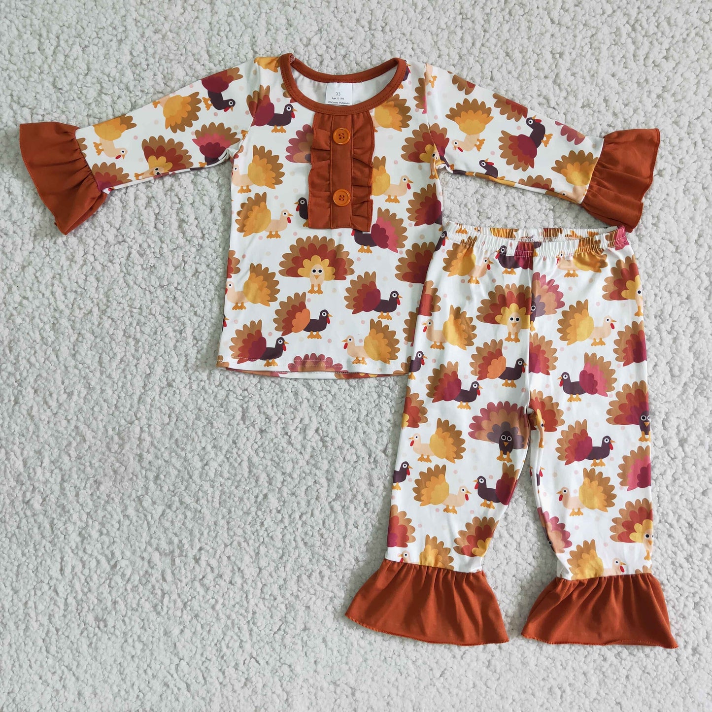 Kids Girls Thanksgiving Turkey Pajamas Set