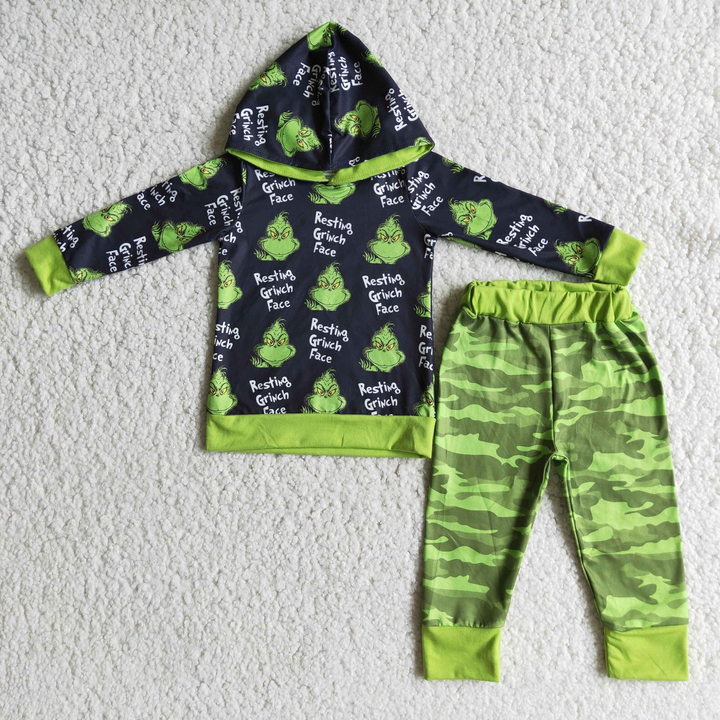 6 A6-26 Kids Boys Christmas Green Hoodie Top Set