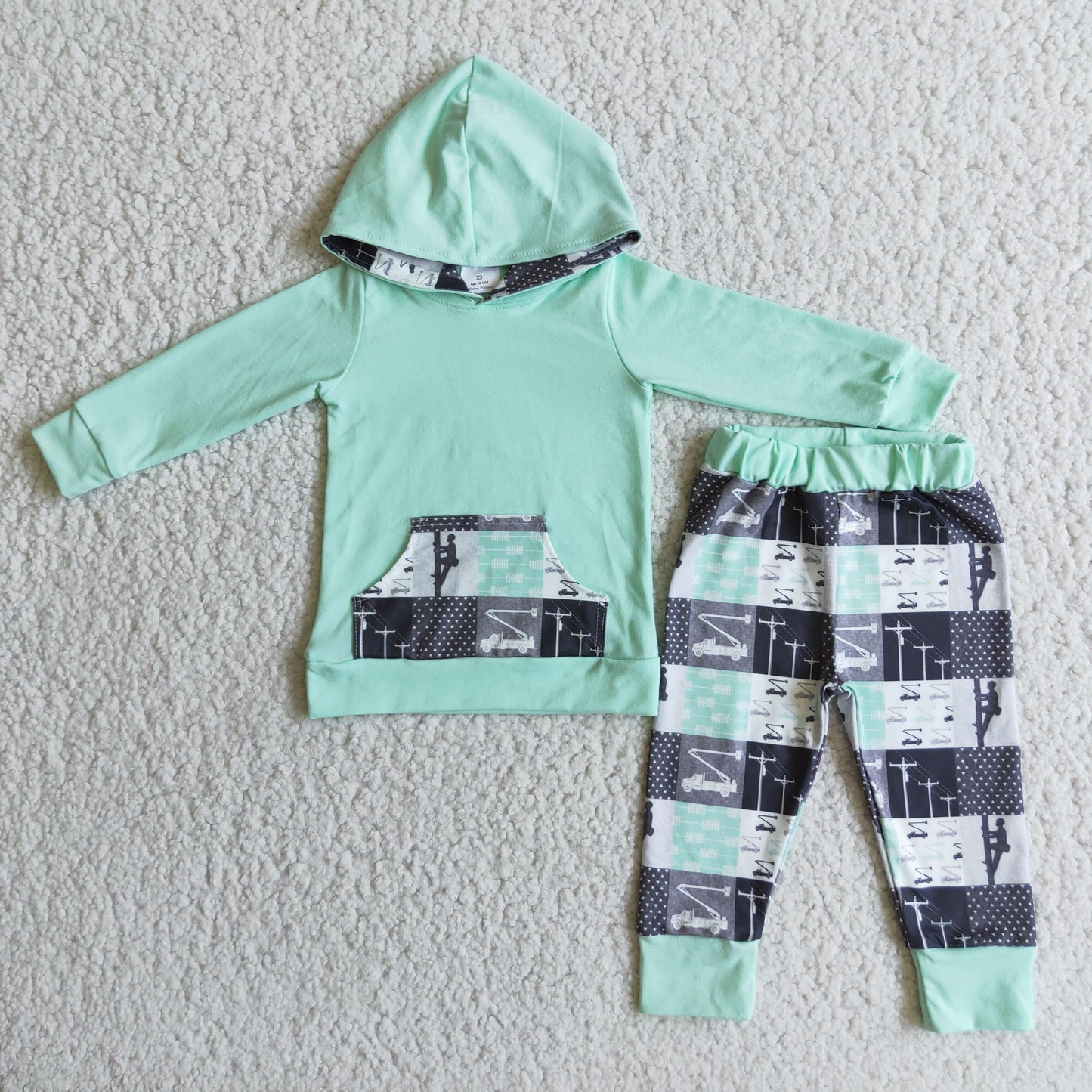 Kids Girls Aqua Color Hoodie Top Set