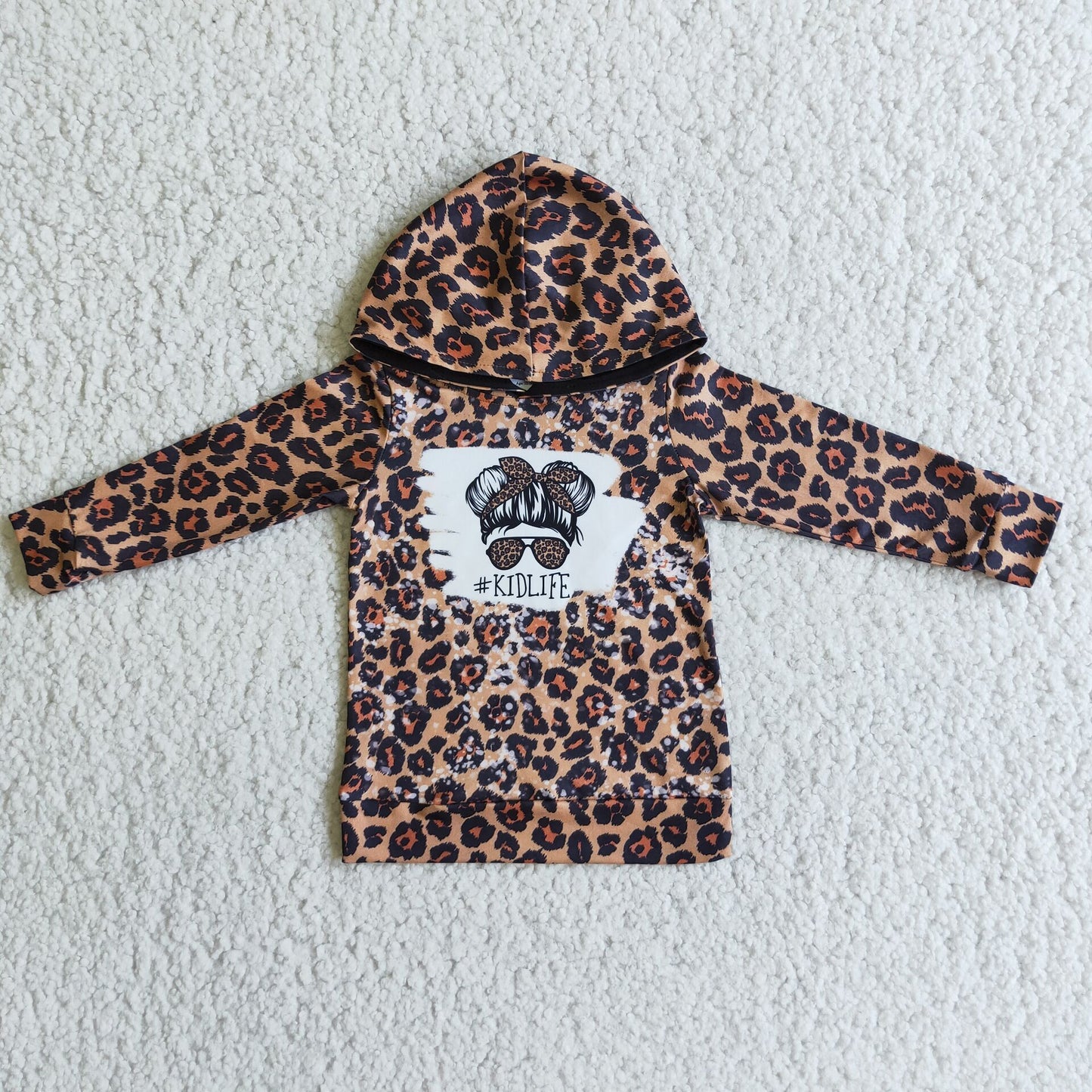 Kids Girls Leopard Long Sleeve Hoodie Top