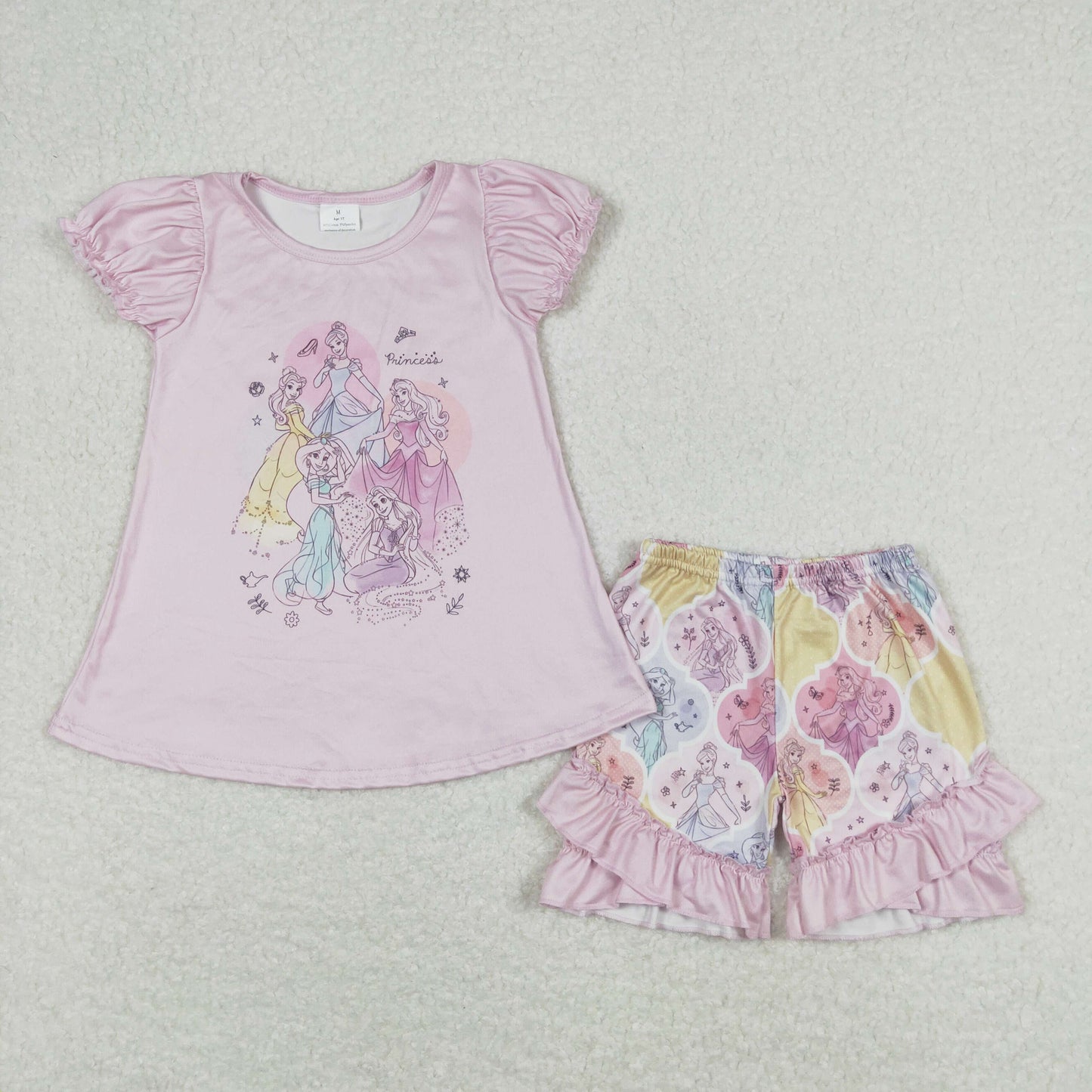 Summer Girls Short Sleeve Princess Top Matching Shorts Set