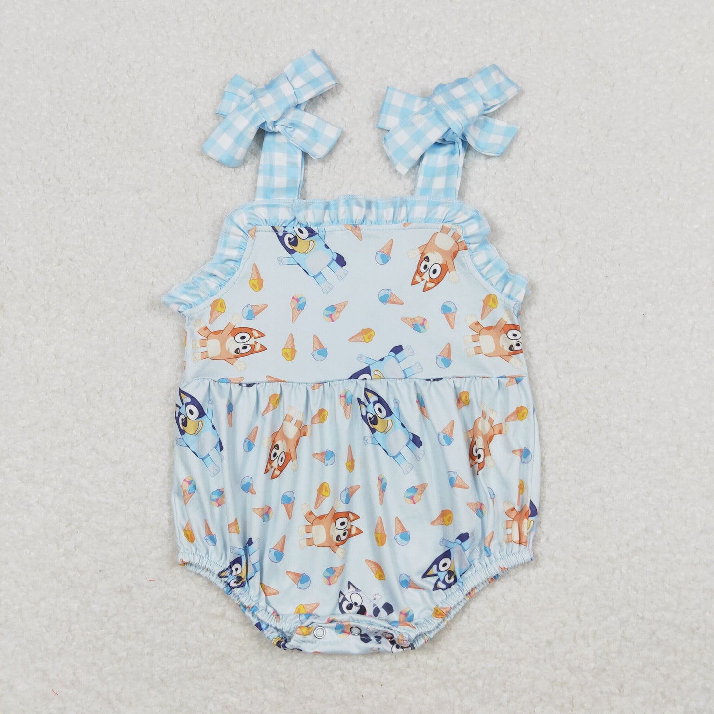 SR1113 Newborn Baby Girls Cartoon Blue Dog Romper