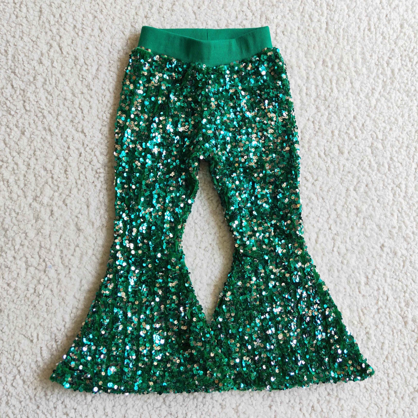 P0033 USA Shop Baby Girls Green Sequin Bell Bottom Pant