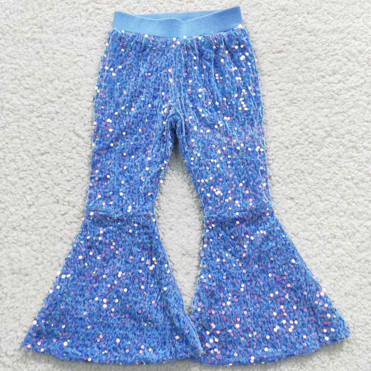 USA Shop Baby Girls Blue Sequin Bell Bottom Pant