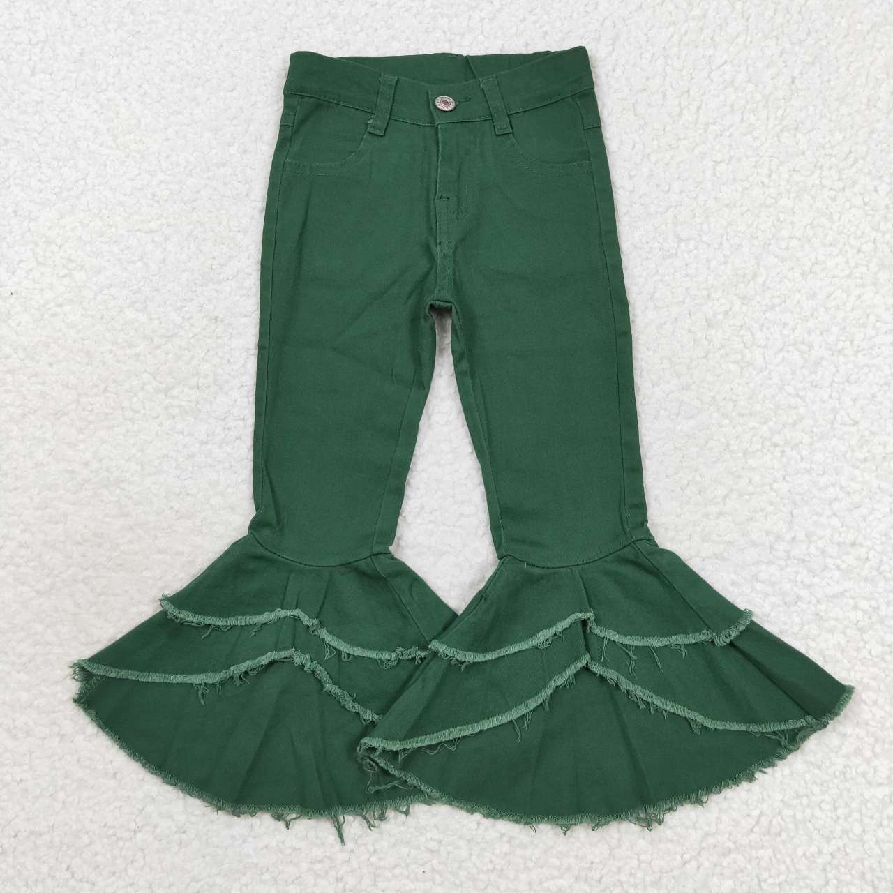 USA Shop Baby girls Green double ruffle denim jeans pants