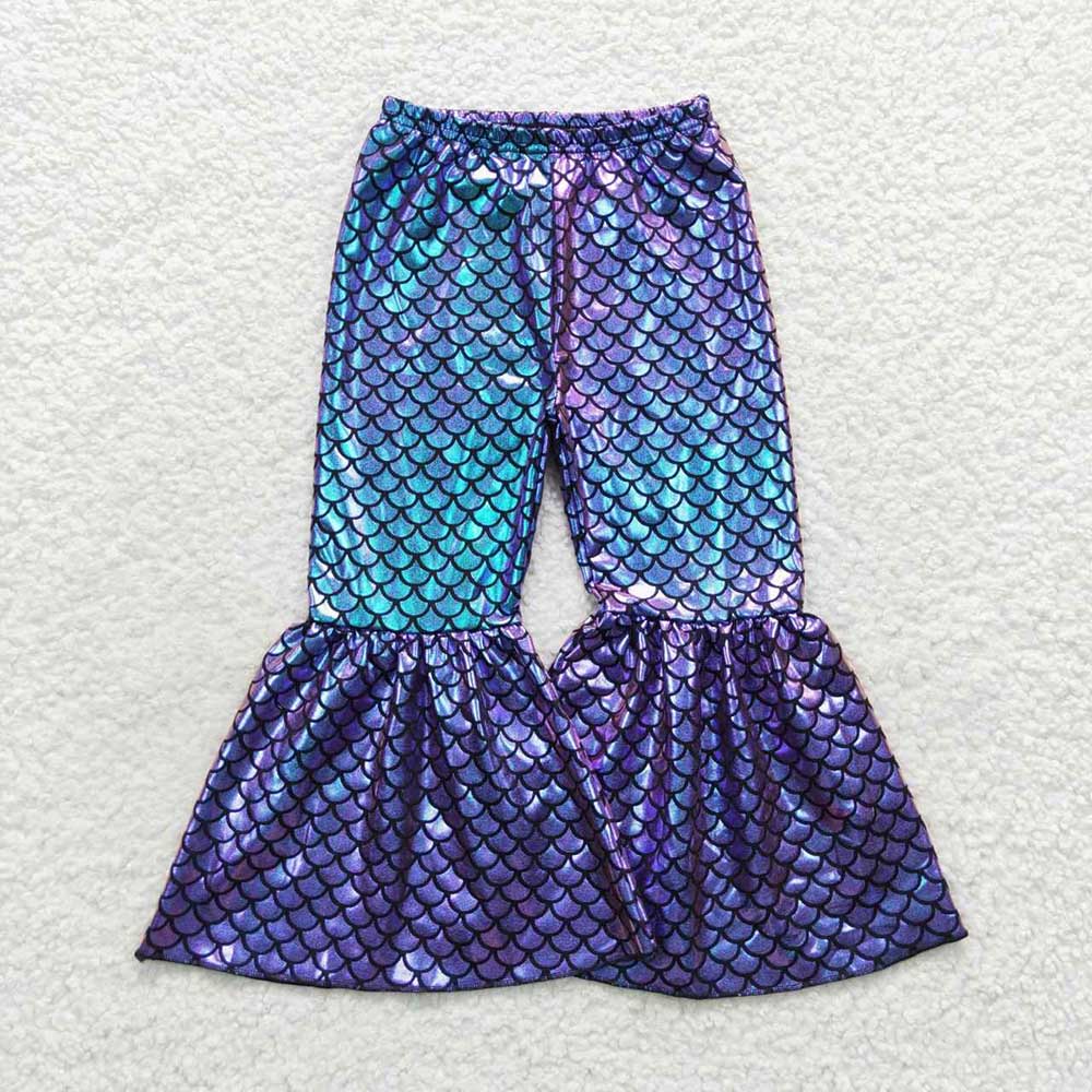 5 Colors Baby Girls Mermaid Scale Holographic Spandex Bell Bottom Pants