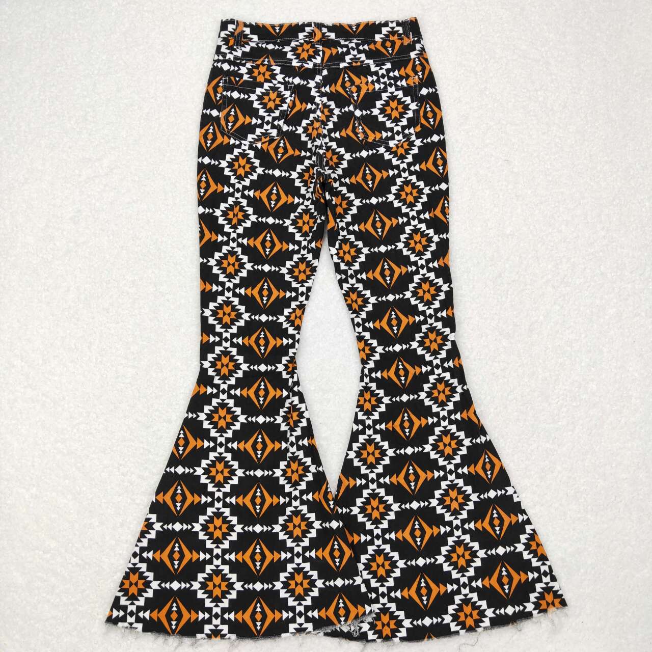 Adult Women Orange Black Aztec Denim Bell Pants Jeans