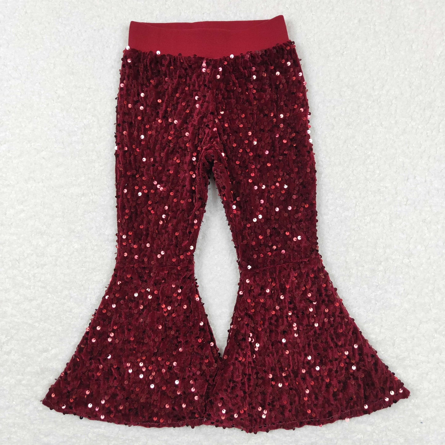 P0338 Baby Girls Dark Red Sequin Bell Bottom Pant