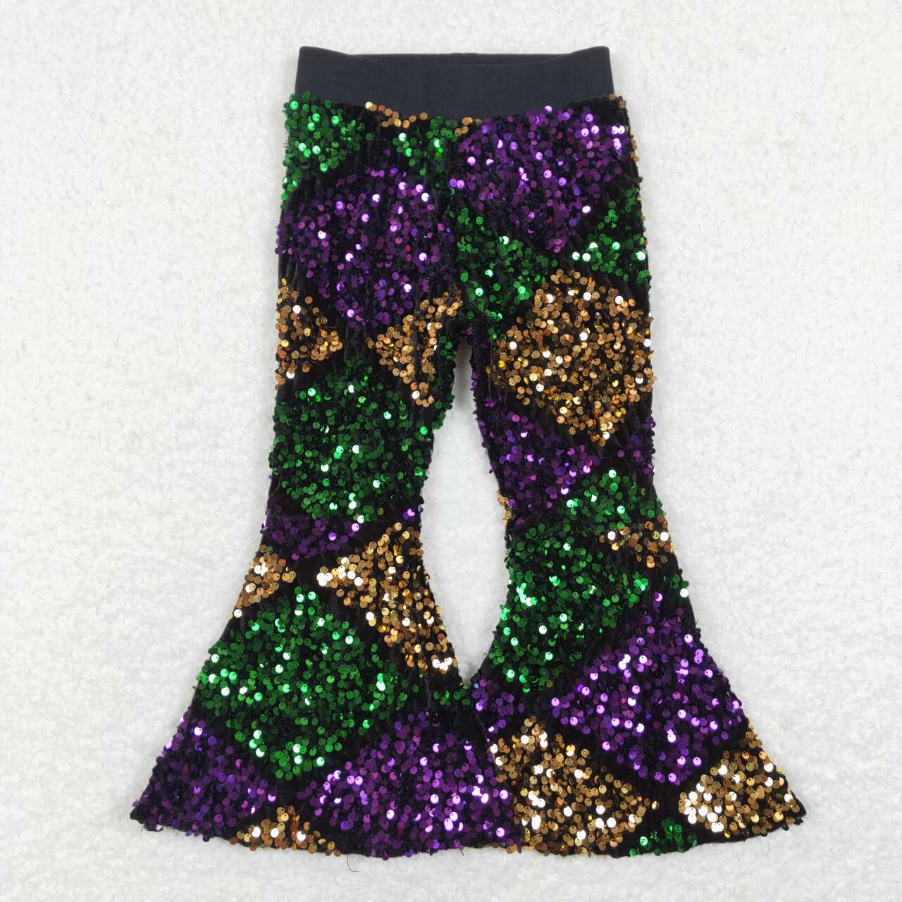 Baby Girls Purple Green Yellow Sequin Mardi Gras Bell Bottom Pant