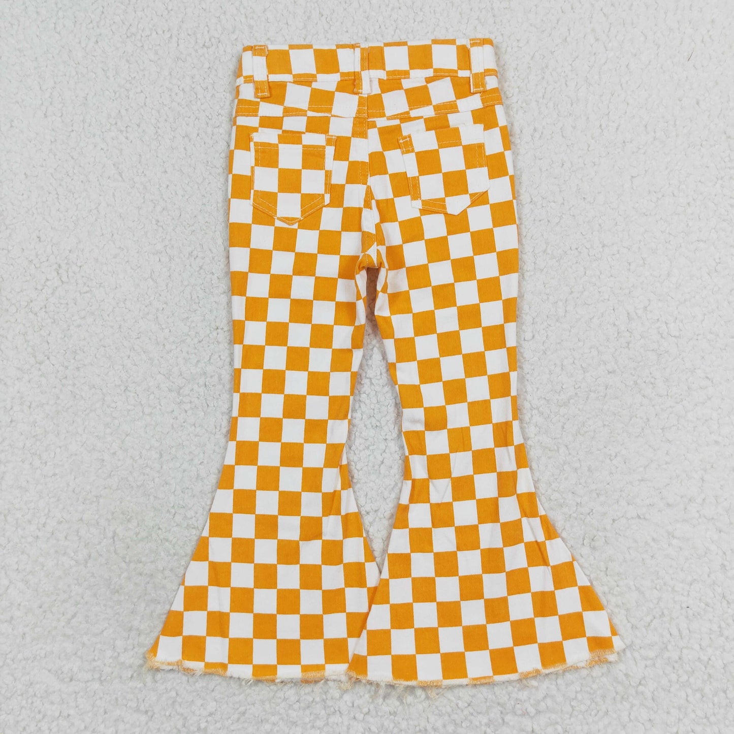 P0468 USA Shop Baby Girls Orange Checked Bell Bottom Dneim Pants )