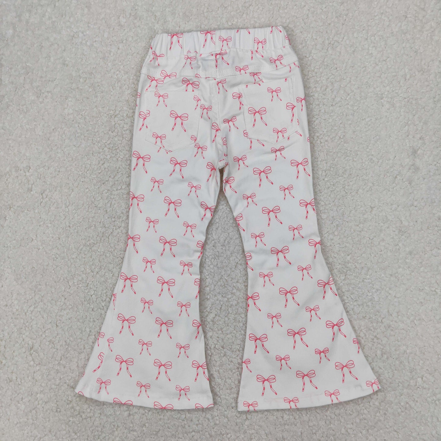 Baby Girls Pink Bows Print White Denim Bell Bottom Pant