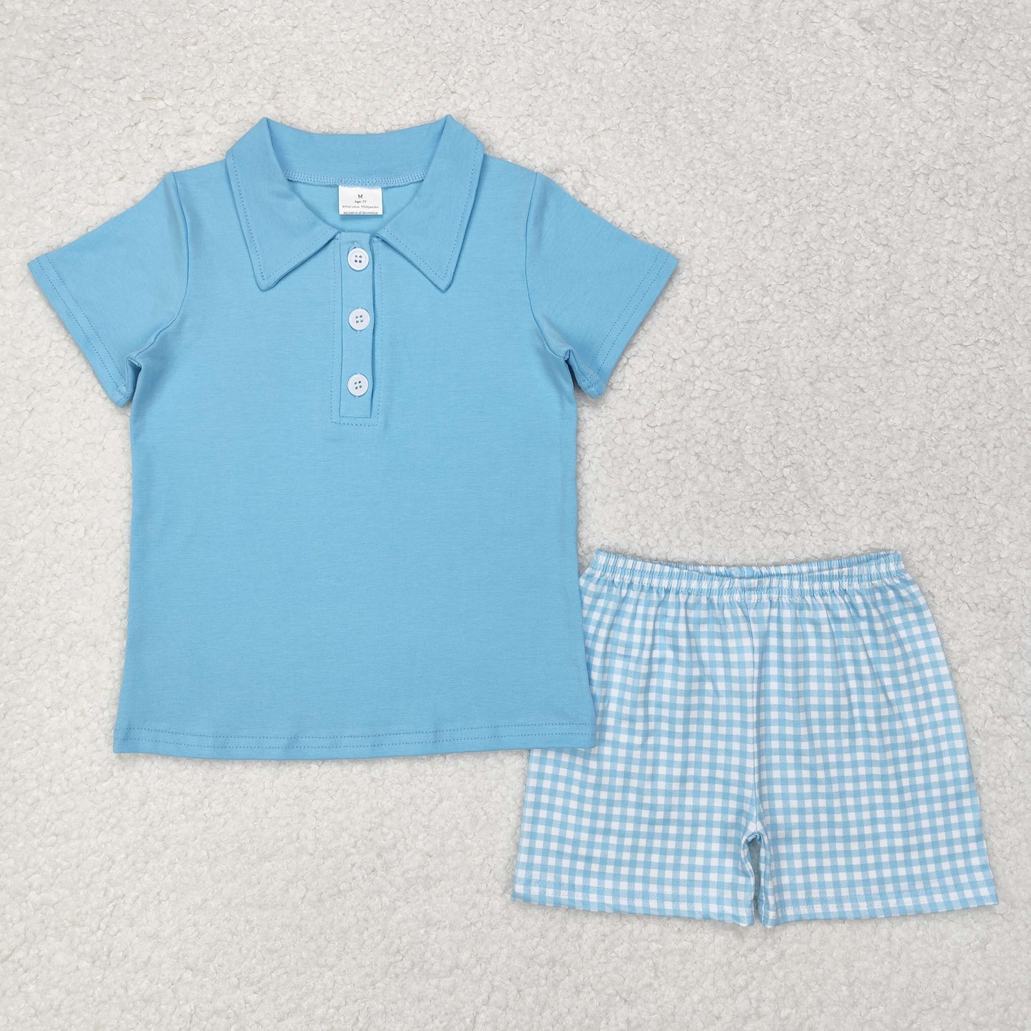 Baby Boys Blue Short Sleeves Button Down Top Plaid Short Set