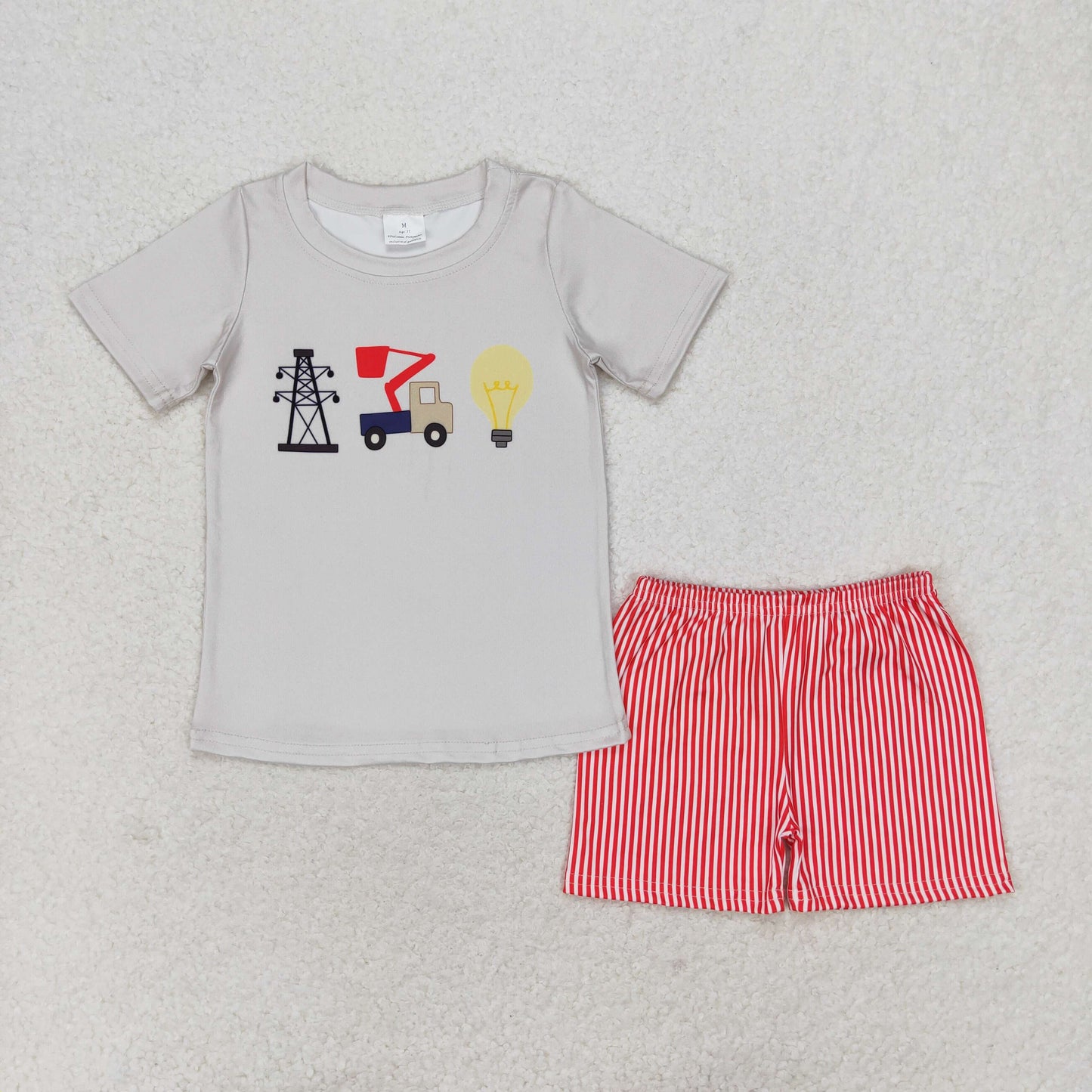 BSSO0632 Summer Baby Boys Embroidery Red Gingham Shorts Outfit