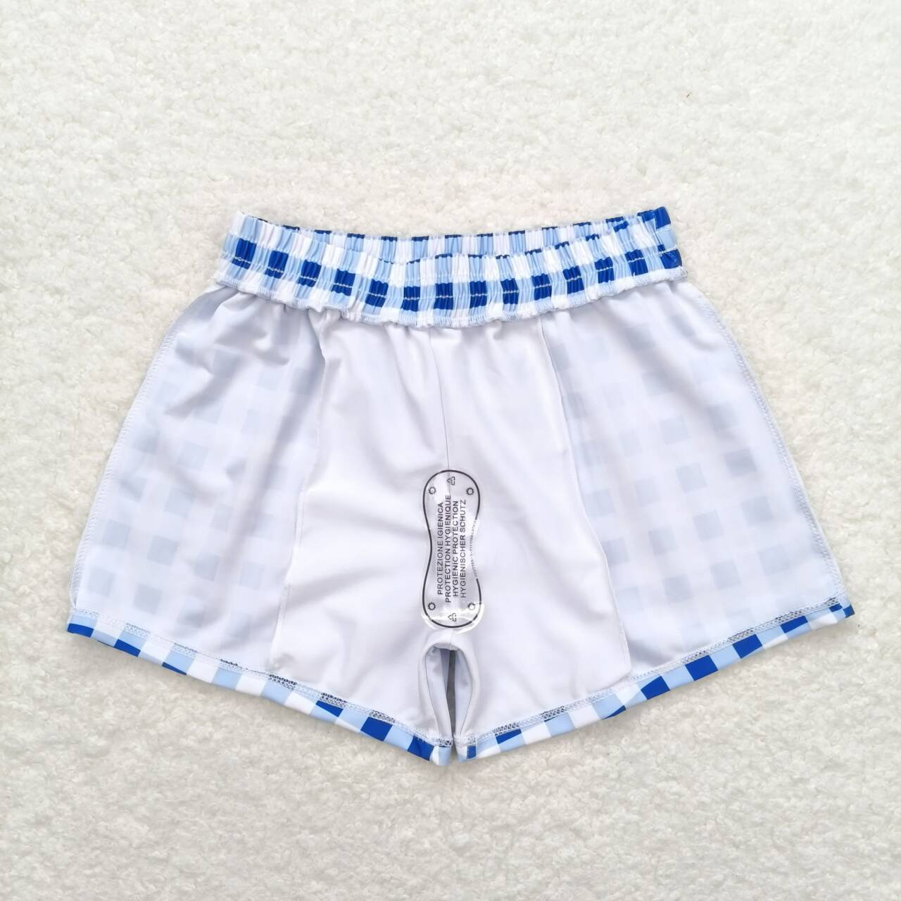 S0232 Baby Boys Blue Plaid Swimming Trunks